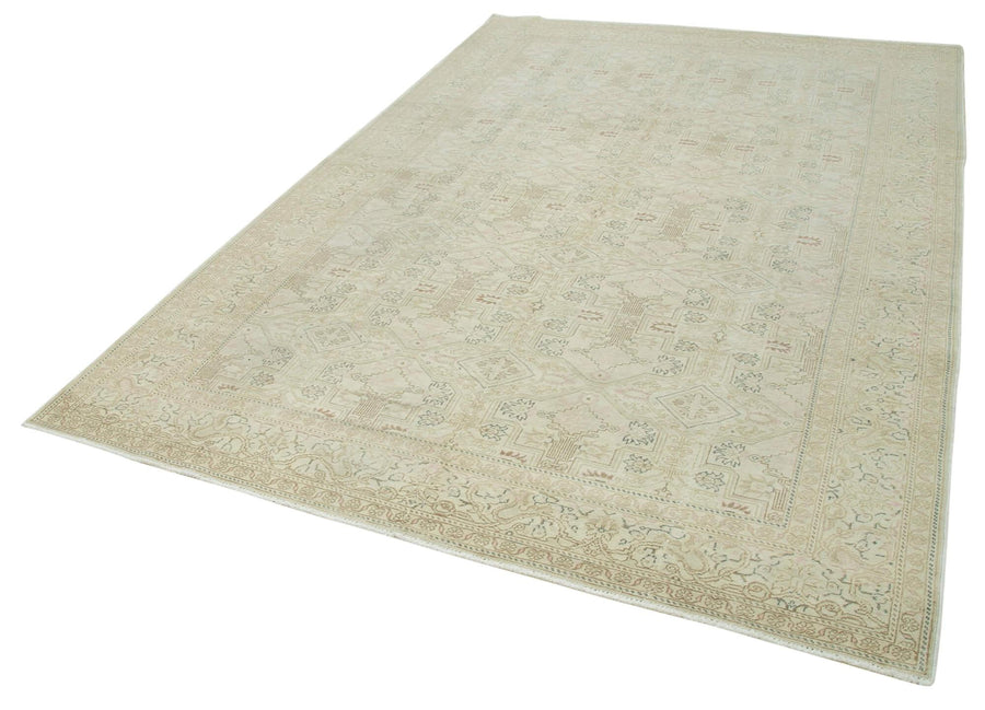 Kayseri Vintage Bej Eskitme Pamuk Yün El Dokuma Halısı 196x296 Agacan