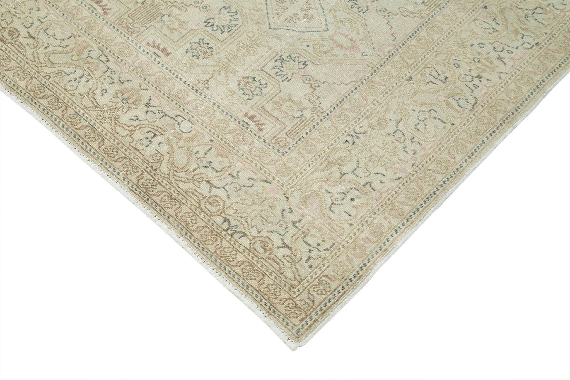 Kayseri Vintage Bej Eskitme Pamuk Yün El Dokuma Halısı 196x296 Agacan