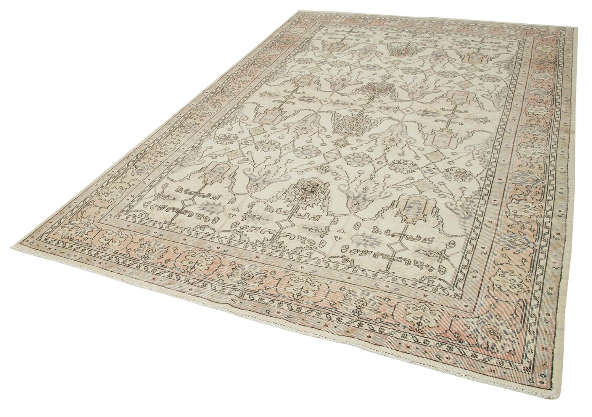 Kayseri Vintage Bej Eskitme Pamuk Yün El Dokuma Halısı 205x305 Agacan