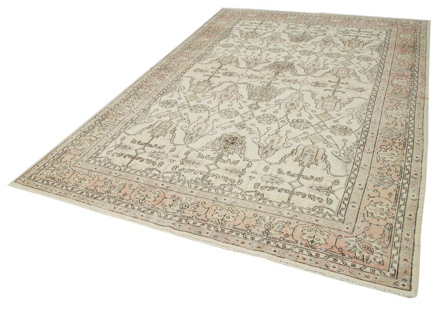 Kayseri Vintage Bej Eskitme Pamuk Yün El Dokuma Halısı 205x305 Agacan