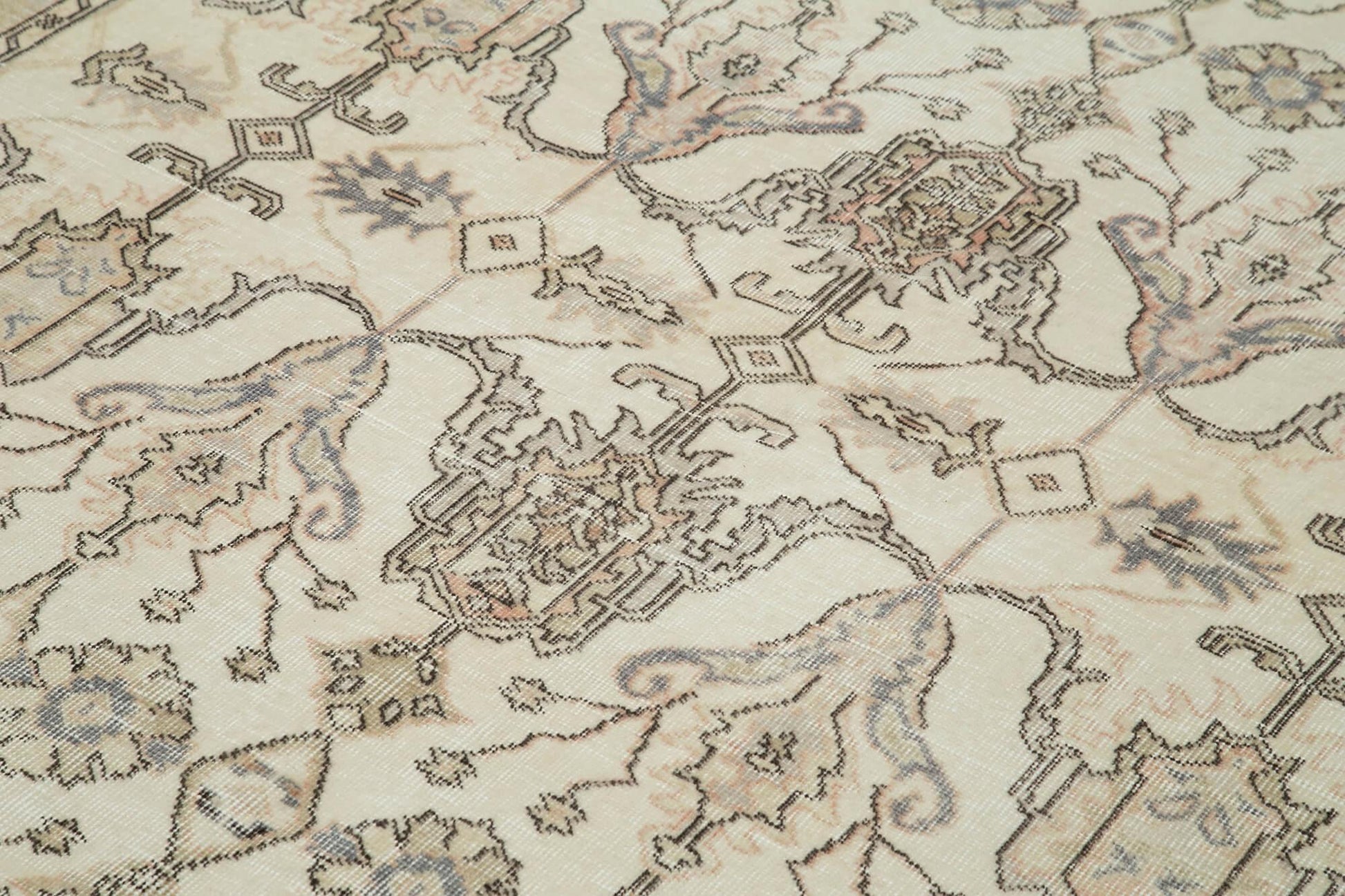 Kayseri Vintage Bej Eskitme Pamuk Yün El Dokuma Halısı 205x305 Agacan