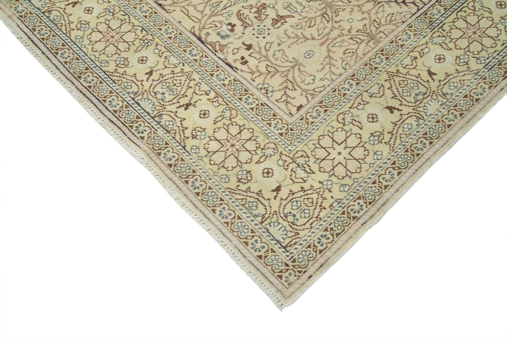 Kayseri Vintage Bej Eskitme Pamuk Yün El Dokuma Halısı 195x285 Agacan