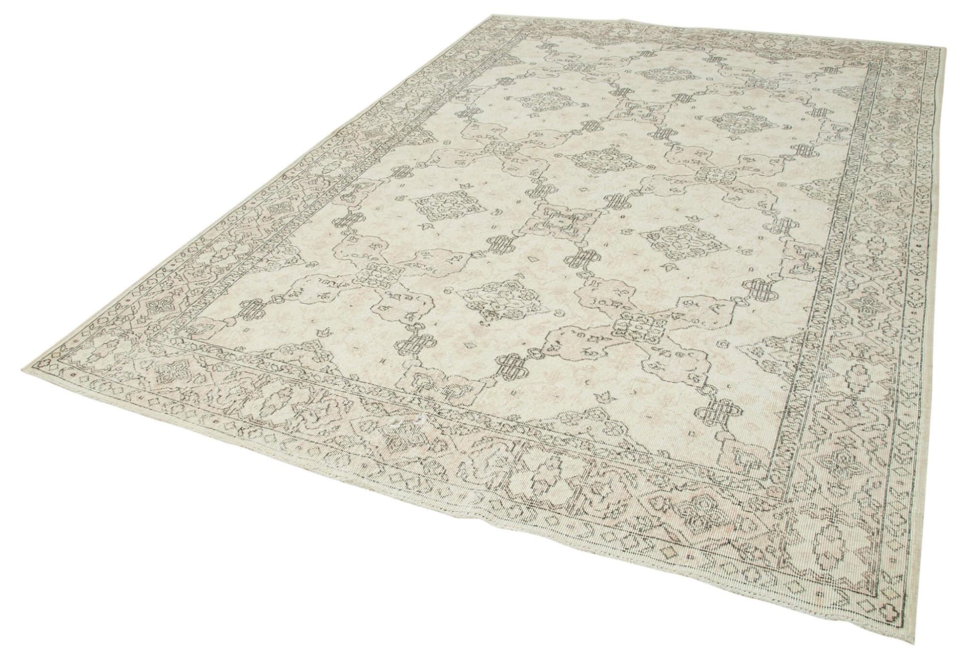 Kayseri Vintage Bej Eskitme Pamuk Yün El Dokuma Halısı 215x313 Agacan