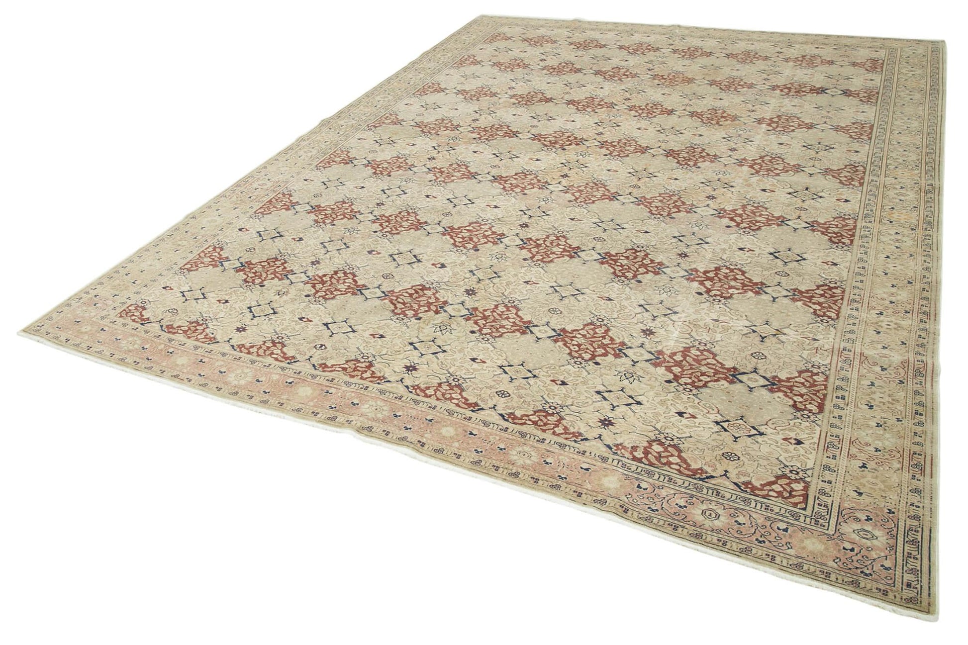 Kayseri Vintage Bej Eskitme Pamuk Yün El Dokuma Halısı 256x348 Agacan