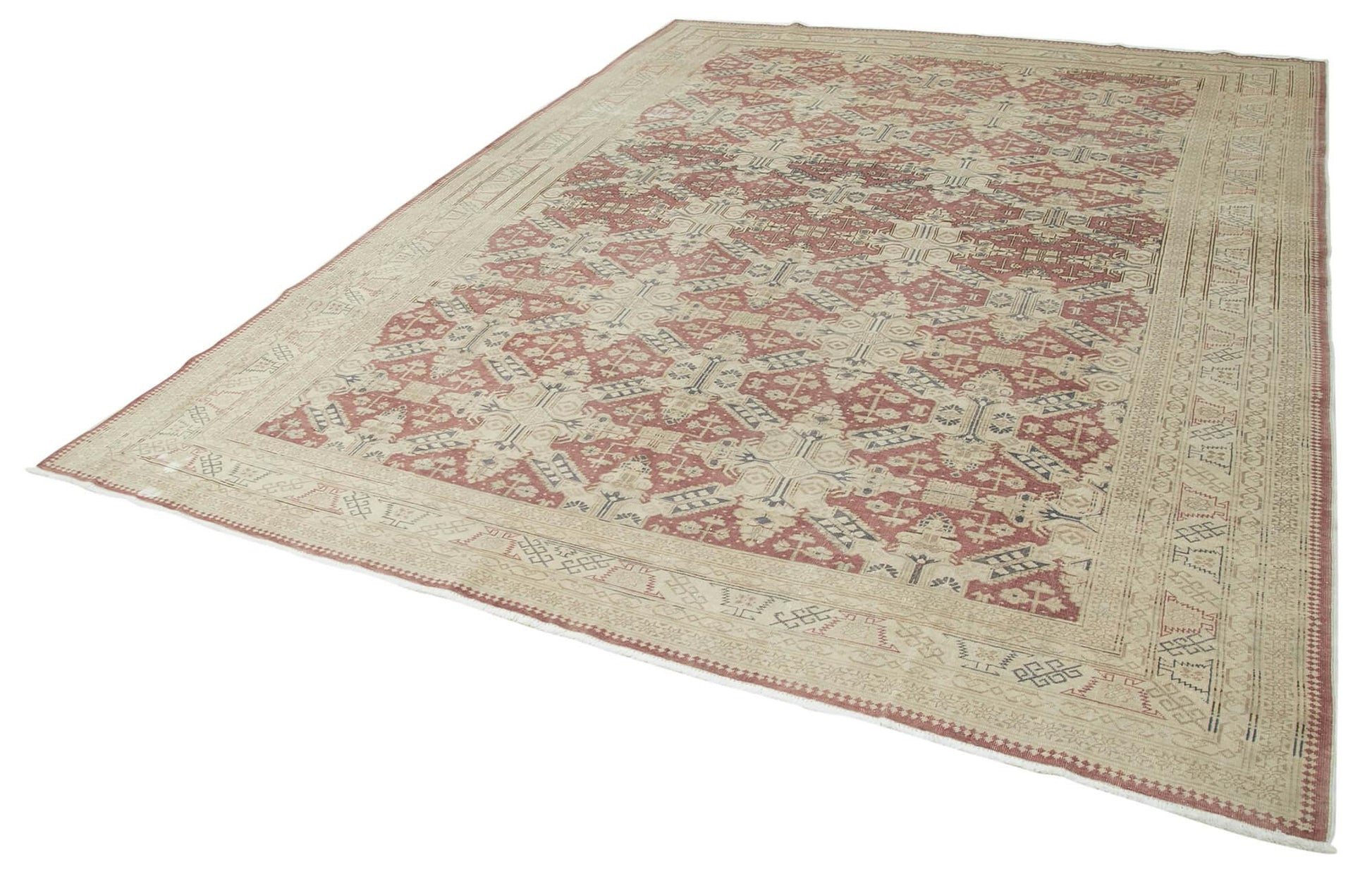 Kayseri Vintage Bej Eskitme Pamuk Yün El Dokuma Halısı 253x338 Agacan