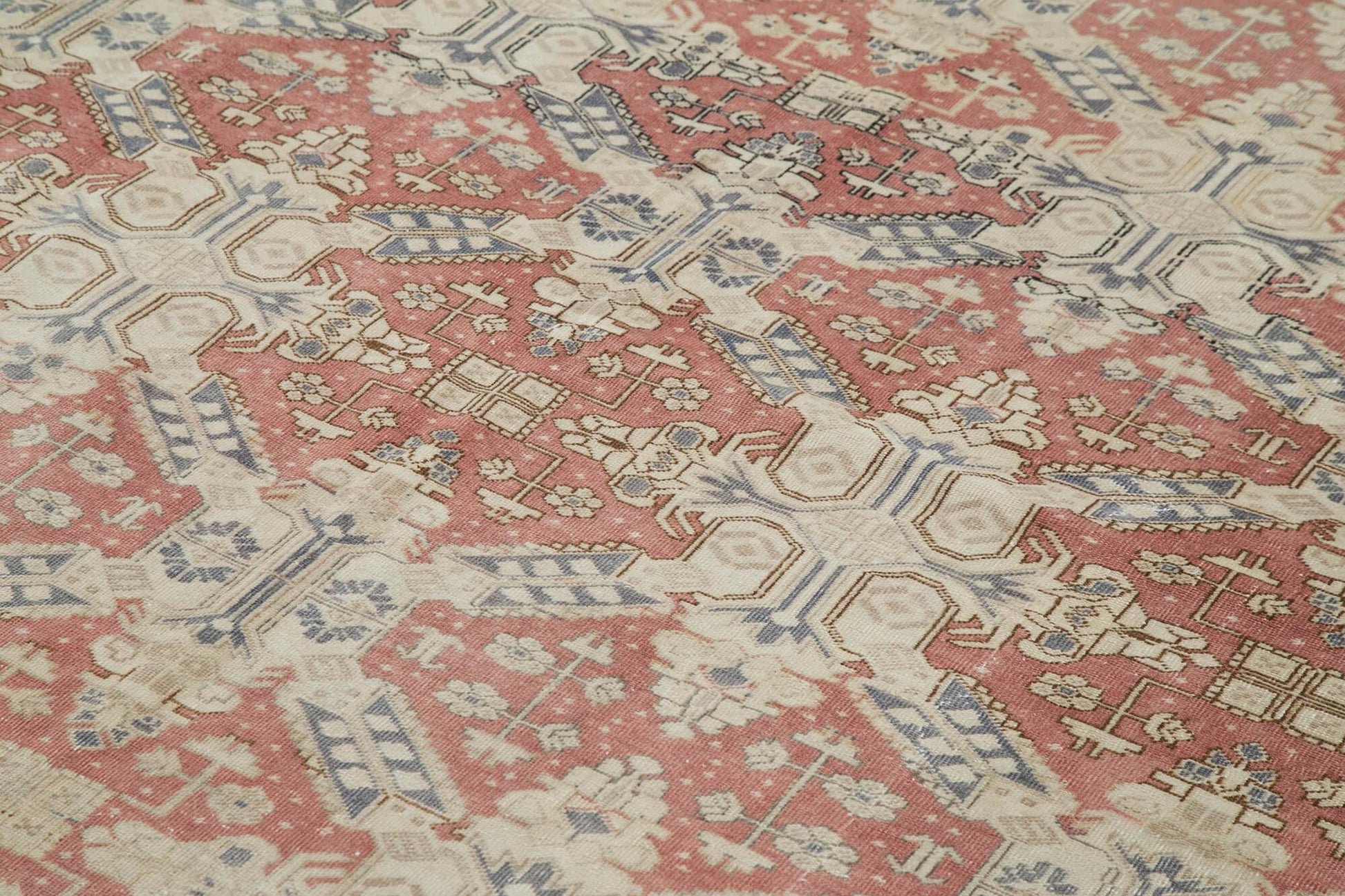 Kayseri Vintage Bej Eskitme Pamuk Yün El Dokuma Halısı 253x338 Agacan