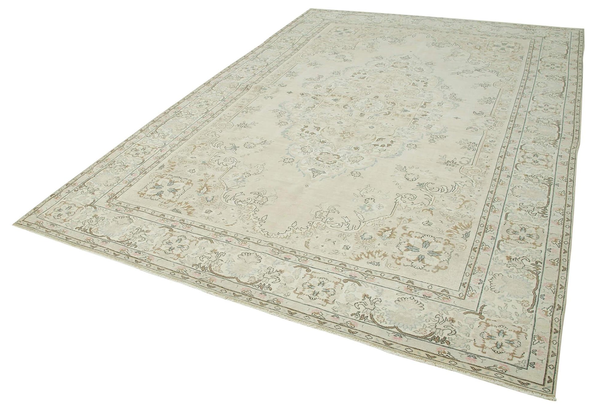 Kayseri Vintage Bej Eskitme Pamuk Yün El Dokuma Halısı 215x327 Agacan