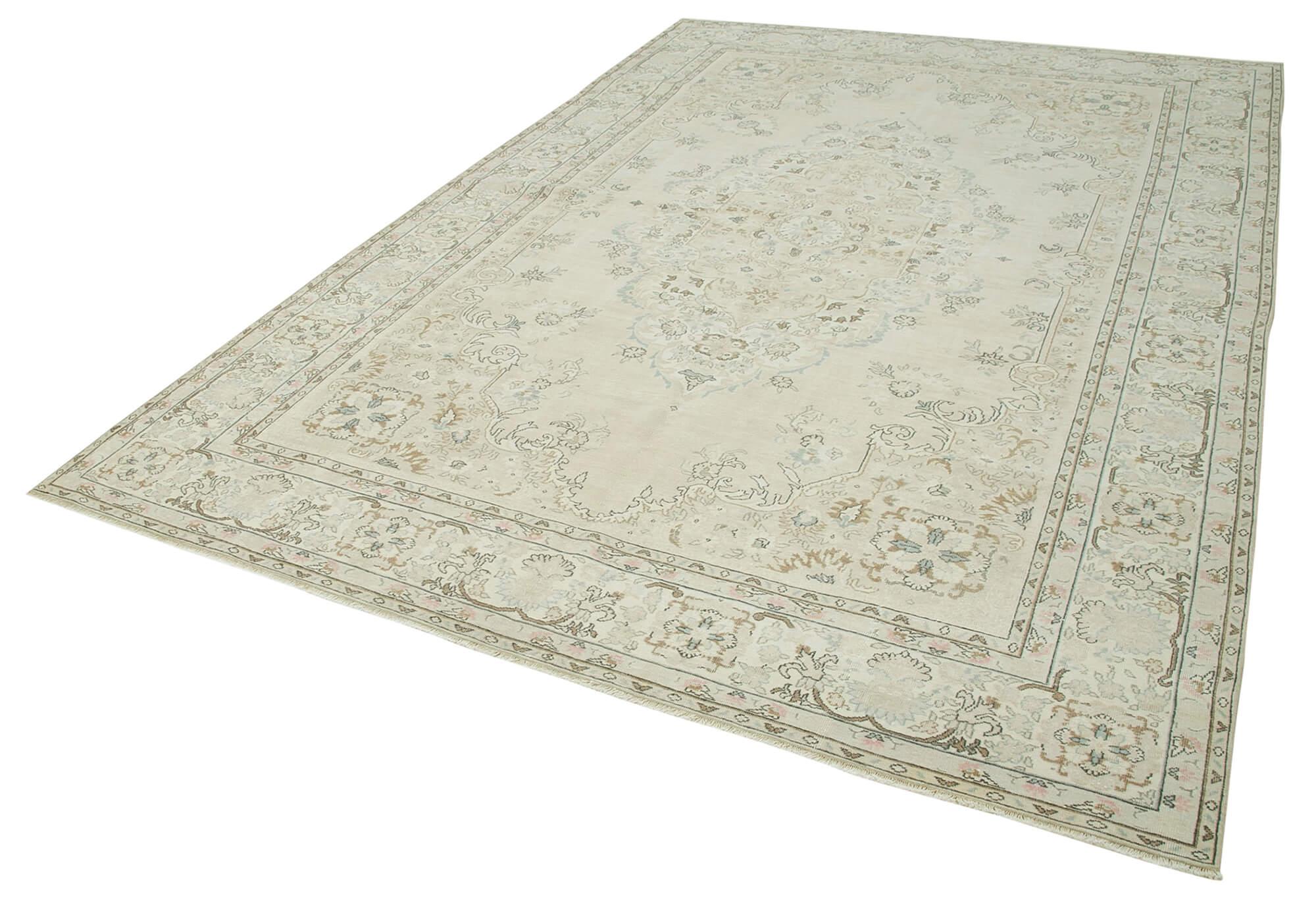 Kayseri Vintage Bej Eskitme Pamuk Yün El Dokuma Halısı 215x327 Agacan