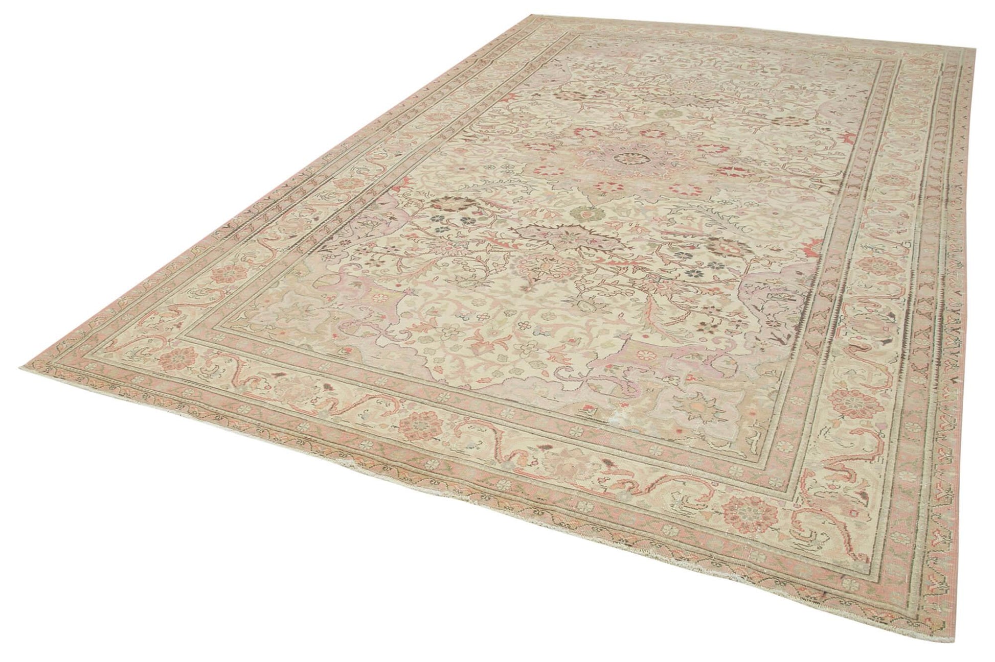 Kayseri Vintage Bej Eskitme Pamuk Yün El Dokuma Halısı 237x370 Agacan