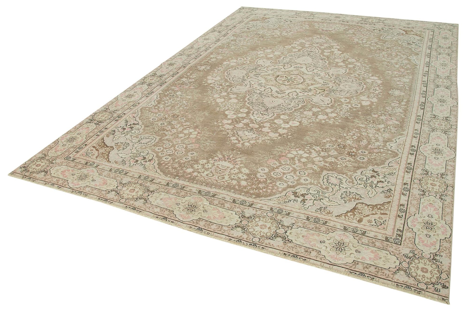 Kayseri Vintage Bej Eskitme Pamuk Yün El Dokuma Halısı 230x335 Agacan
