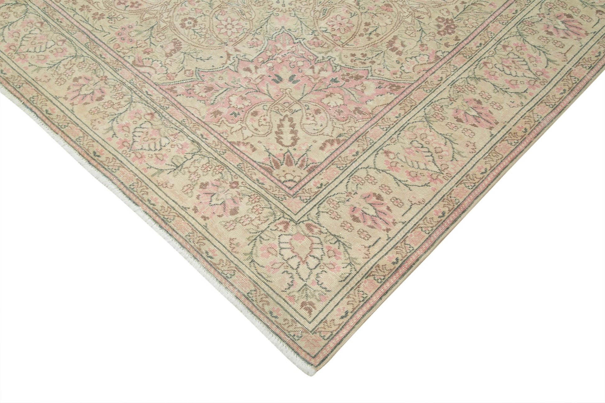 Kayseri Vintage Bej Eskitme Pamuk Yün El Dokuma Halısı 270x390 Agacan