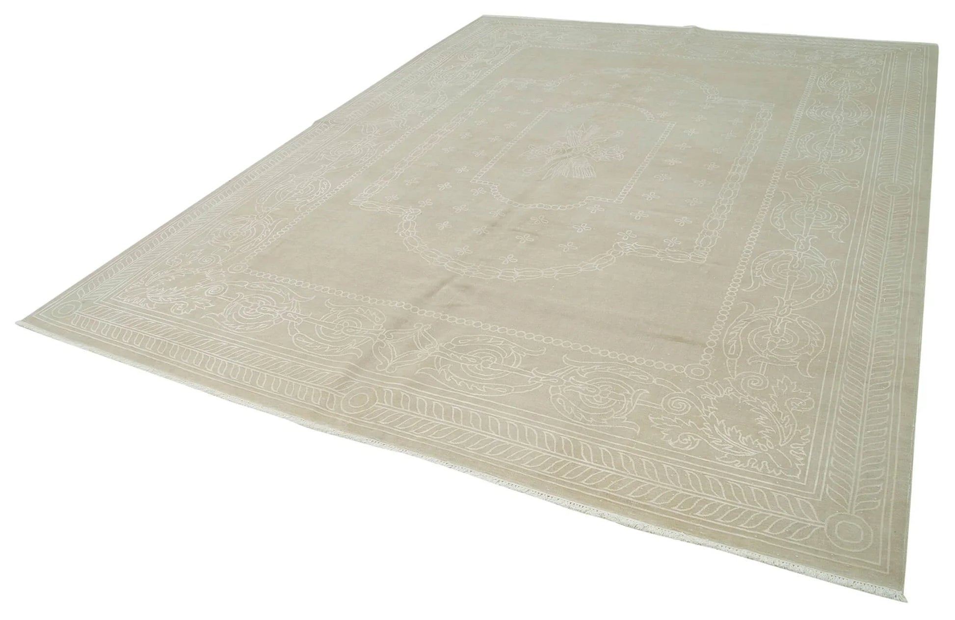 Kayseri Vintage Bej Eskitme Pamuk Yün El Dokuma Halısı 260x350 Agacan