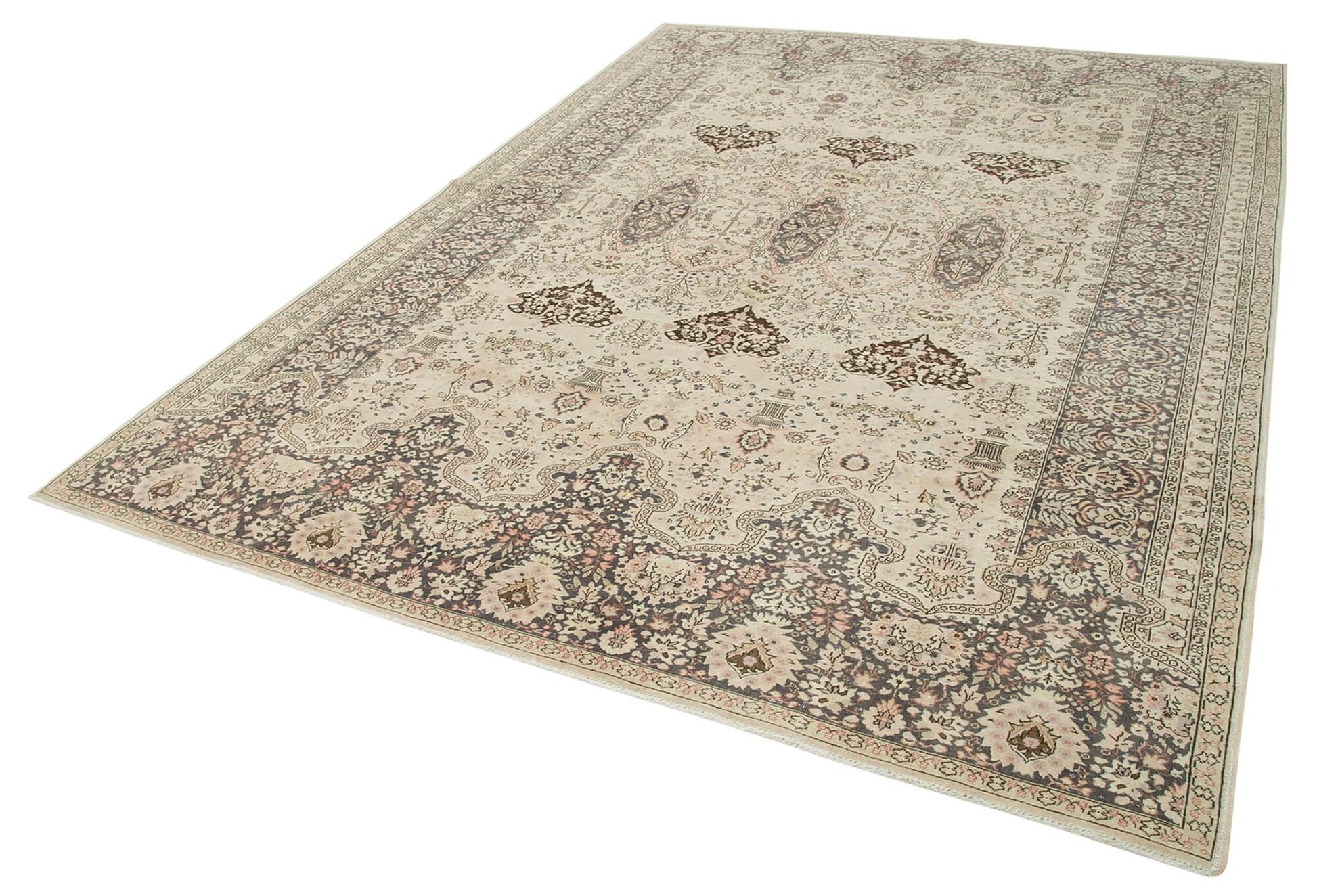 Kayseri Vintage Bej Eskitme Pamuk Yün El Dokuma Halısı 243x356 Agacan
