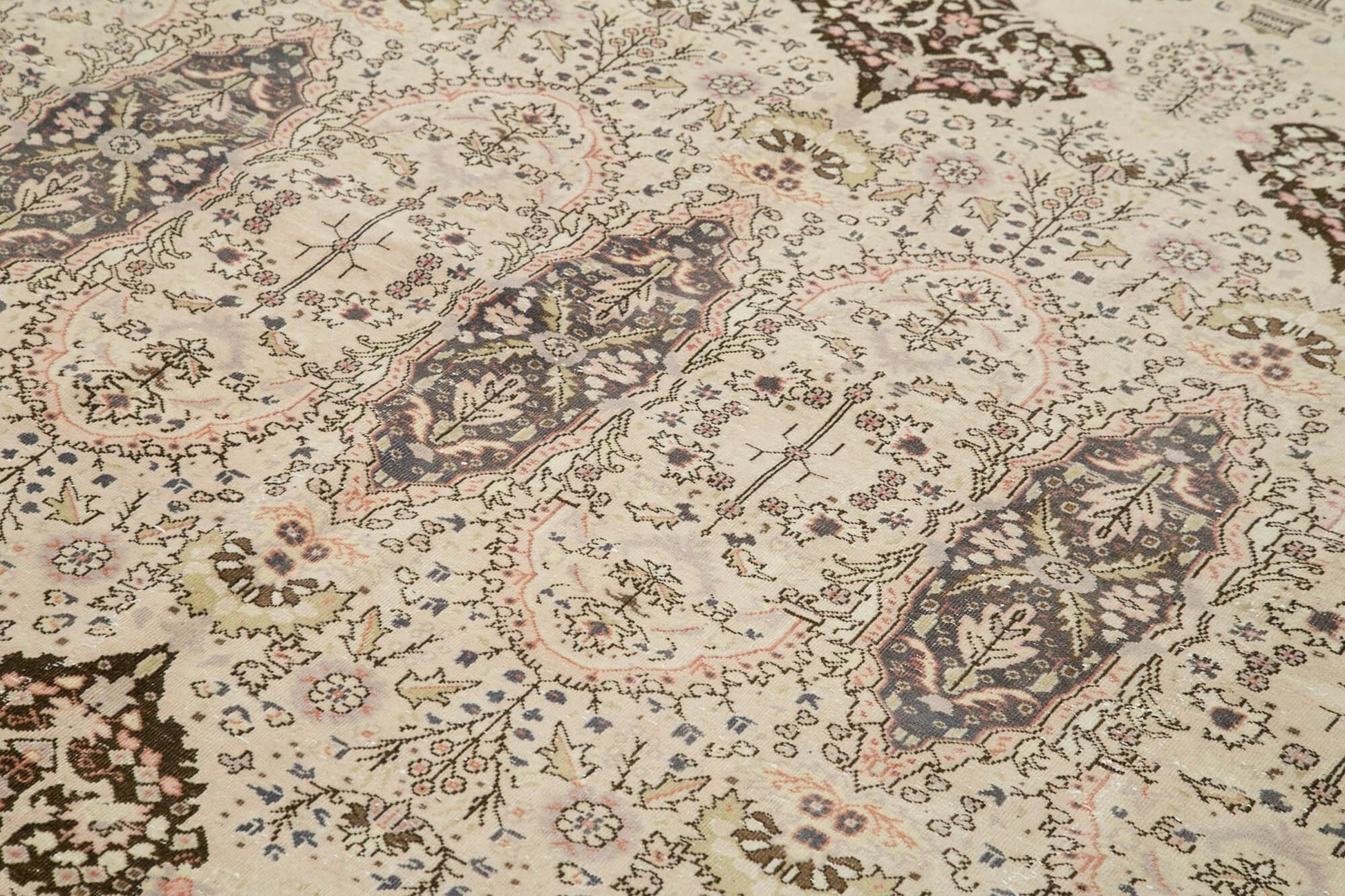 Kayseri Vintage Bej Eskitme Pamuk Yün El Dokuma Halısı 243x356 Agacan