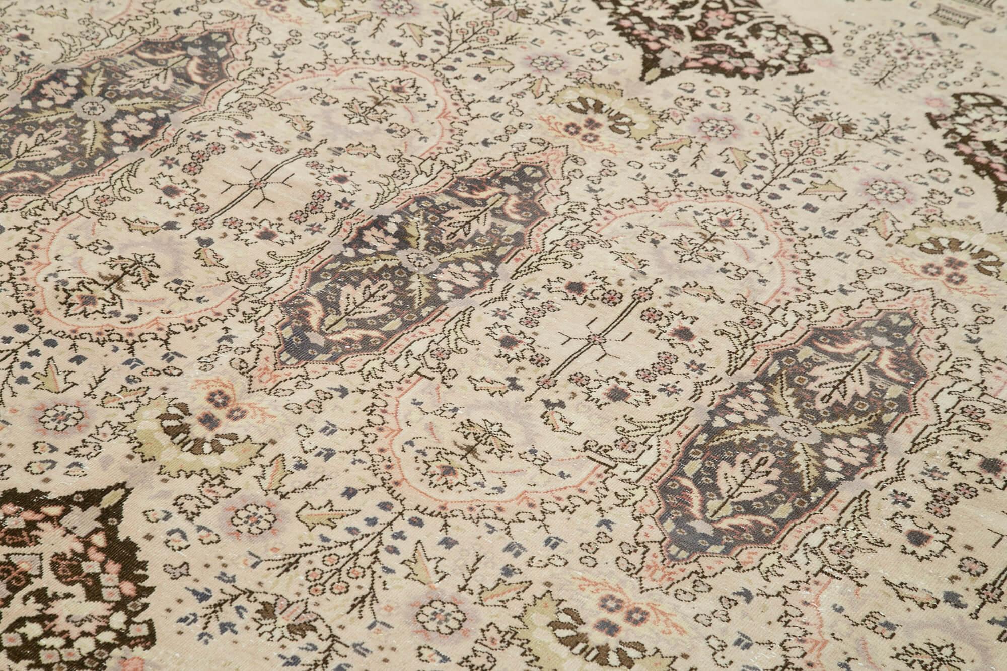 Kayseri Vintage Bej Eskitme Pamuk Yün El Dokuma Halısı 243x356 Agacan