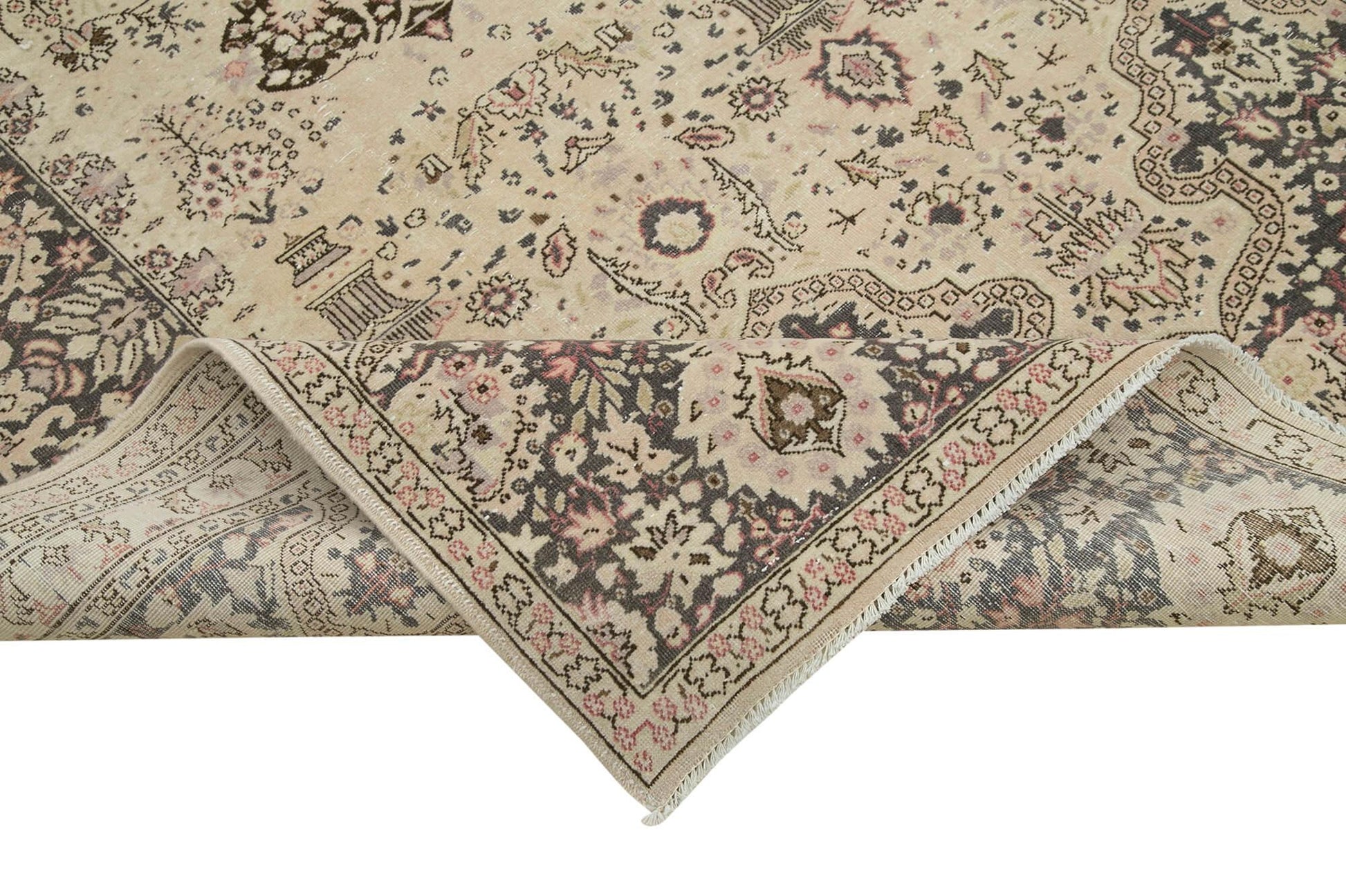 Kayseri Vintage Bej Eskitme Pamuk Yün El Dokuma Halısı 243x356 Agacan