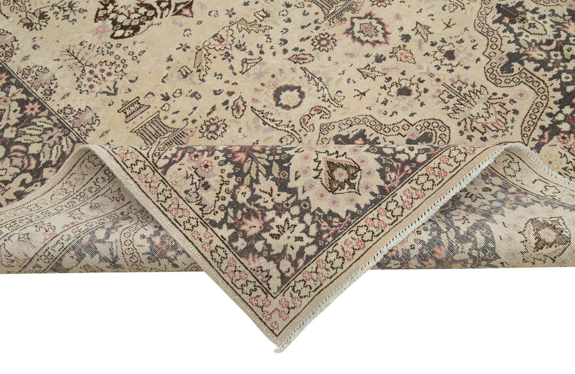 Kayseri Vintage Bej Eskitme Pamuk Yün El Dokuma Halısı 243x356 Agacan