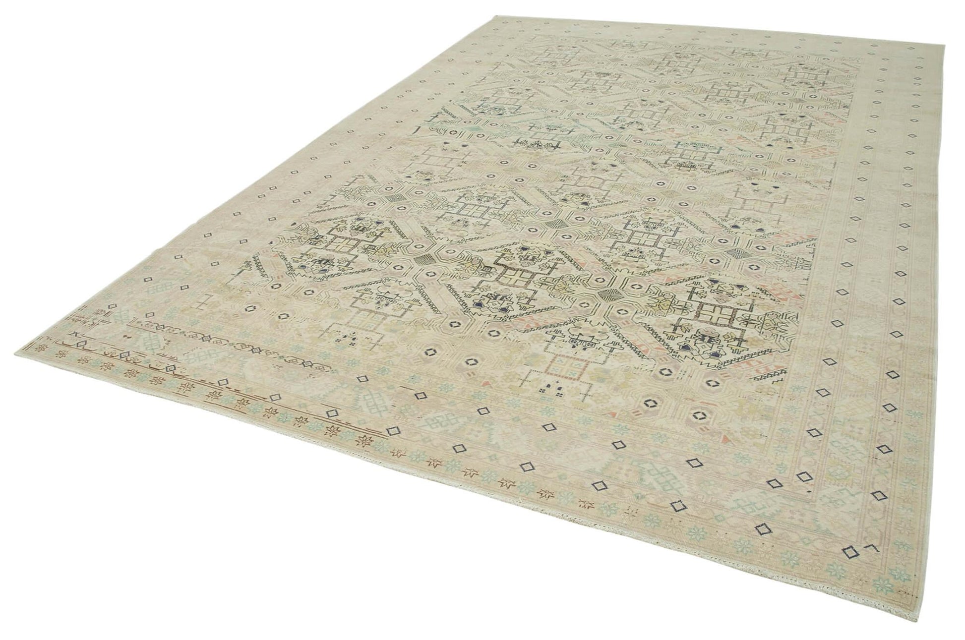 Kayseri Vintage Bej Eskitme Pamuk Yün El Dokuma Halısı 250x360 Agacan