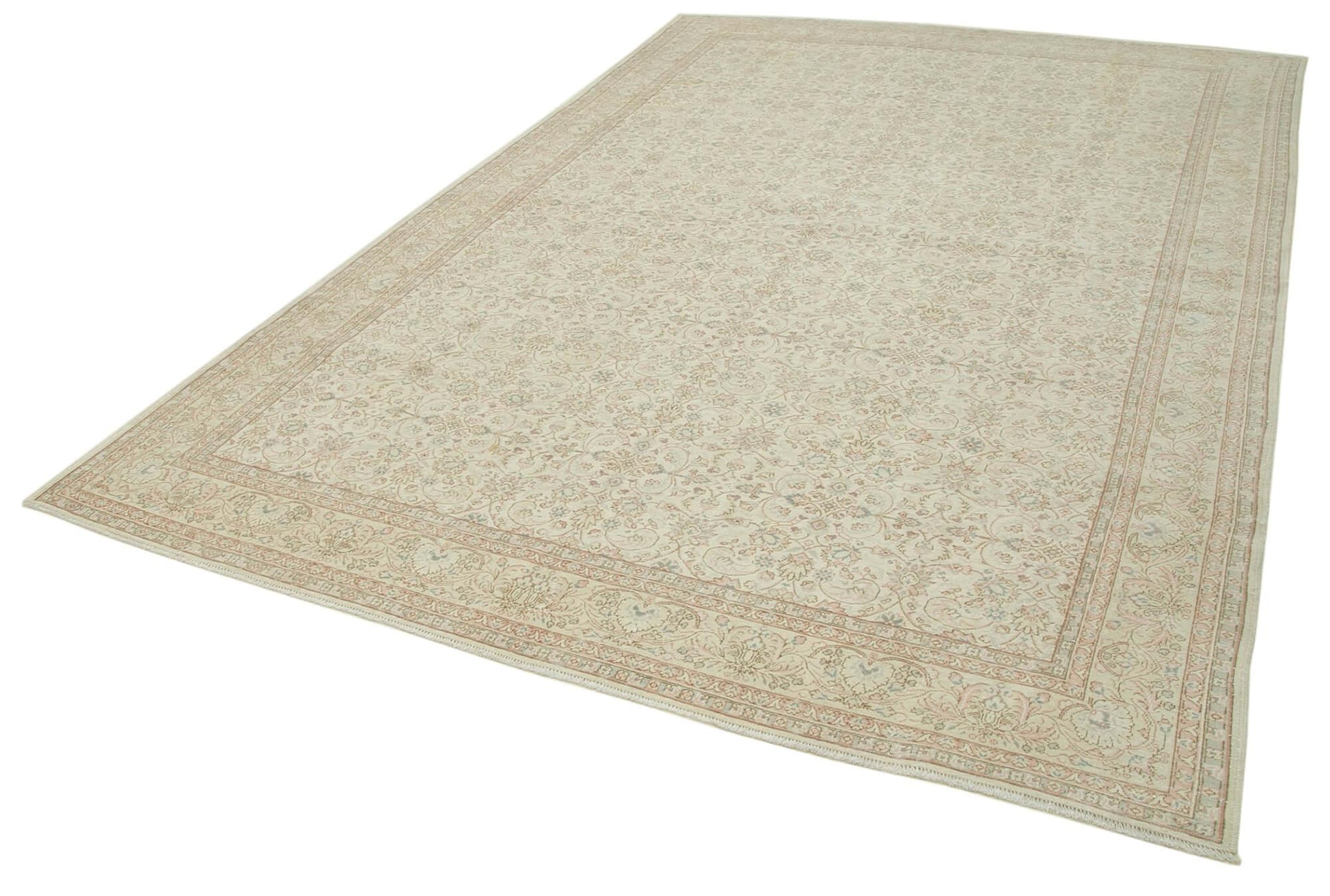 Kayseri Vintage Bej Eskitme Pamuk Yün El Dokuma Halısı 237x357 Agacan