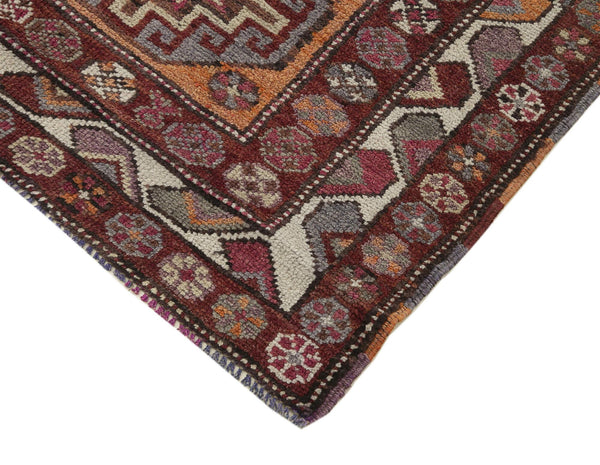 Vintage Herki Mor Eskitme Pamuk Yün El Dokuma Halısı 91x375 Agacan
