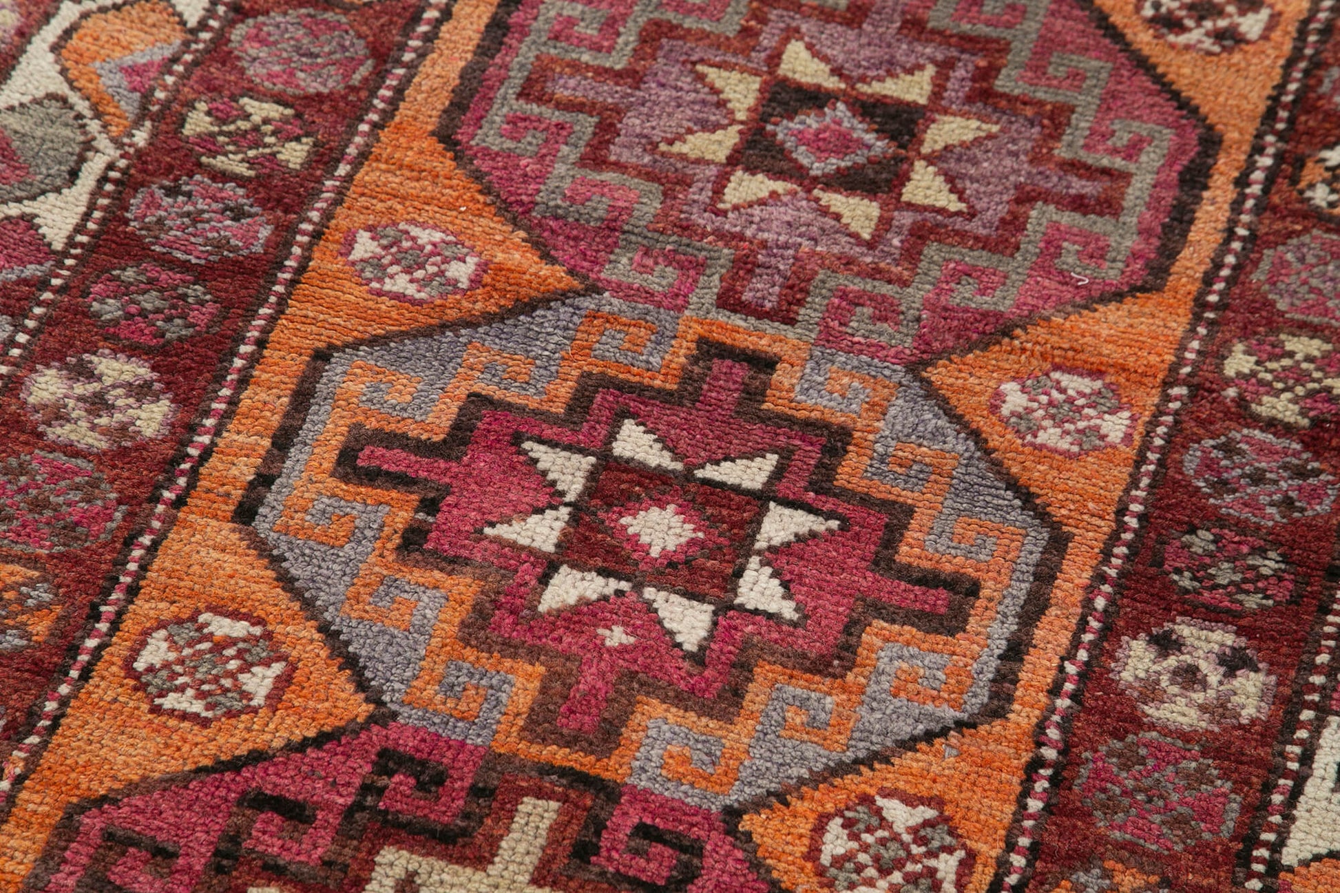 Vintage Herki Mor Eskitme Pamuk Yün El Dokuma Halısı 91x375 Agacan