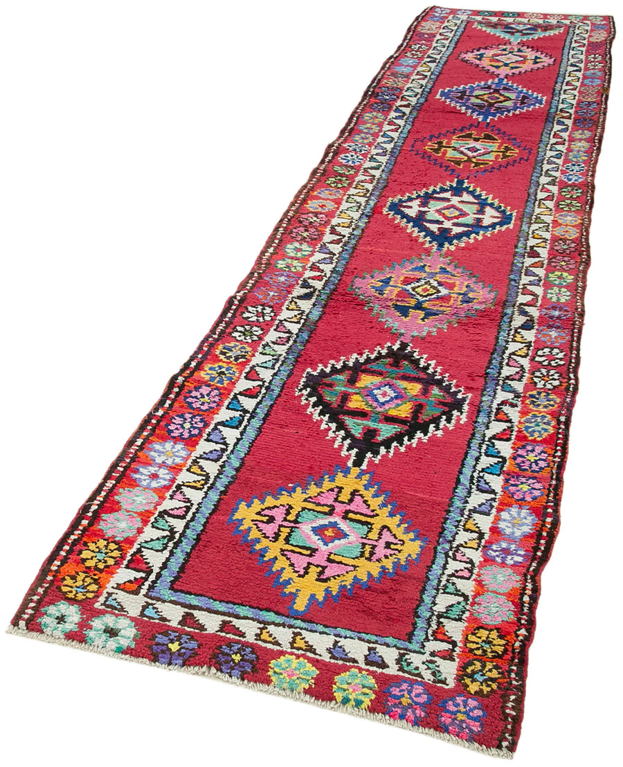 Vintage Herki Kırmızı Eskitme Pamuk Yün El Dokuma Halısı 87x395 Agacan