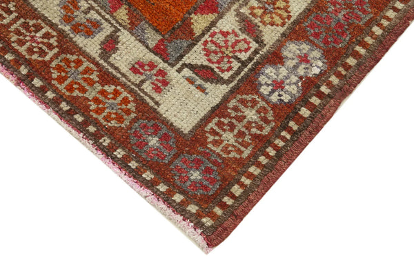 Vintage Herki Kırmızı Eskitme Pamuk Yün El Dokuma Halısı 93x374 Agacan