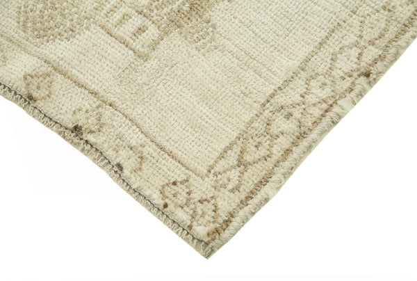 Vintage Herki Bej Eskitme Pamuk Yün El Dokuma Halısı 83x348 Agacan