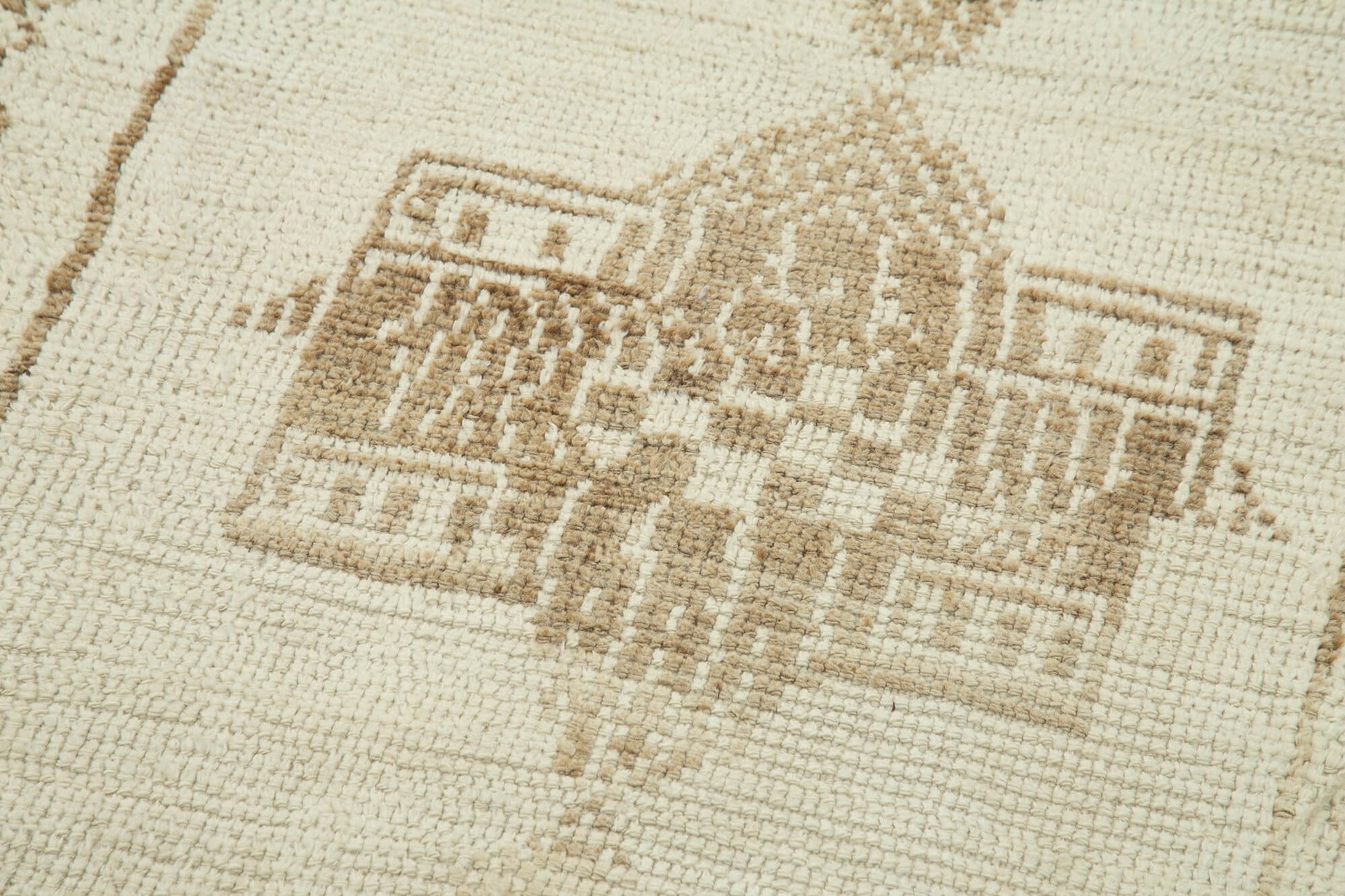 Vintage Herki Bej Eskitme Pamuk Yün El Dokuma Halısı 83x348 Agacan