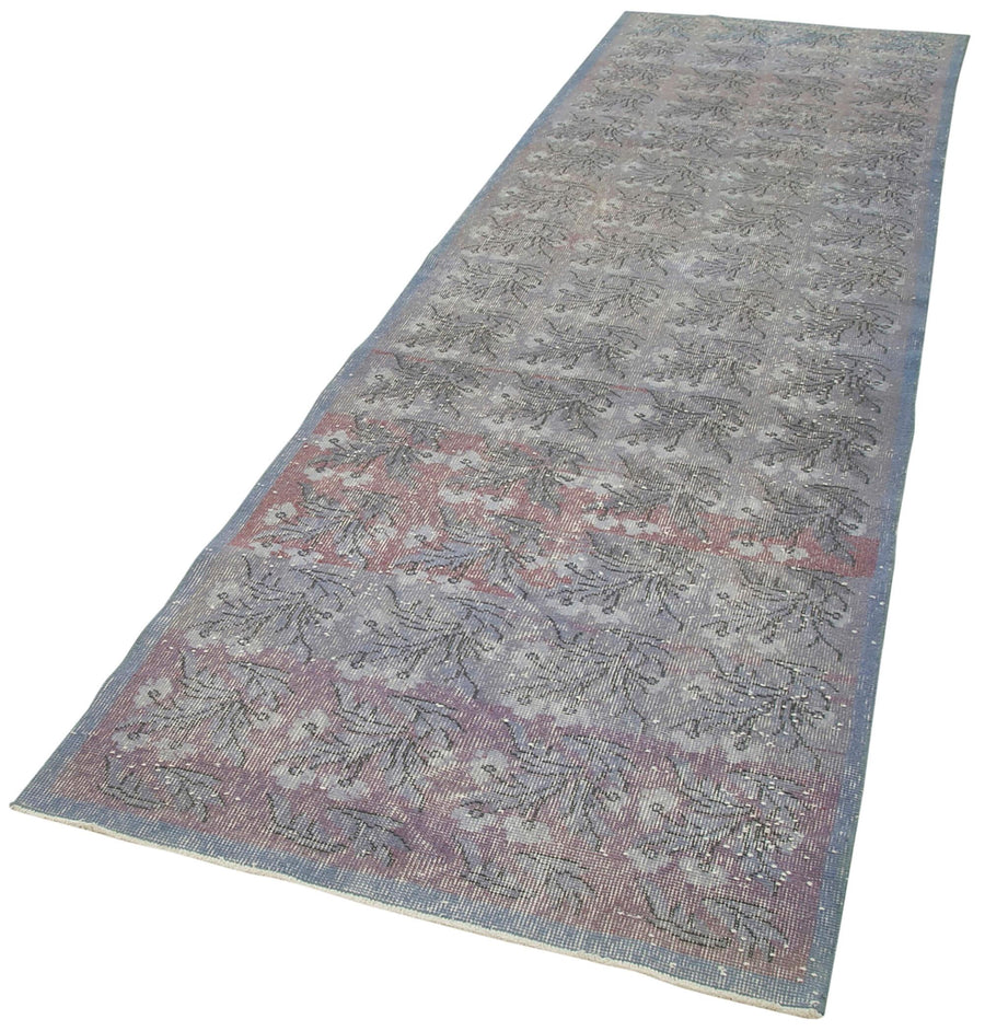 Overdyed Vintage Mavi Eskitme Pamuk Yün El Dokuma Halısı 98x339 Agacan