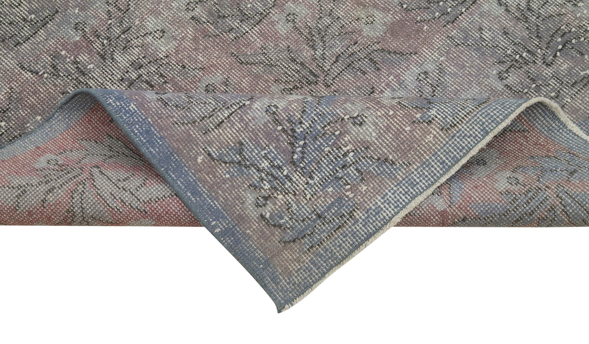 Overdyed Vintage Mavi Eskitme Pamuk Yün El Dokuma Halısı 98x339 Agacan