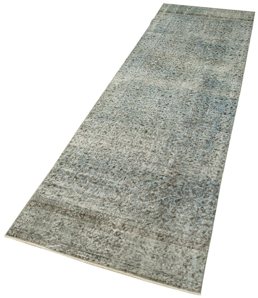 Overdyed Vintage Mavi Eskitme Pamuk Yün El Dokuma Halısı 80x299 Agacan