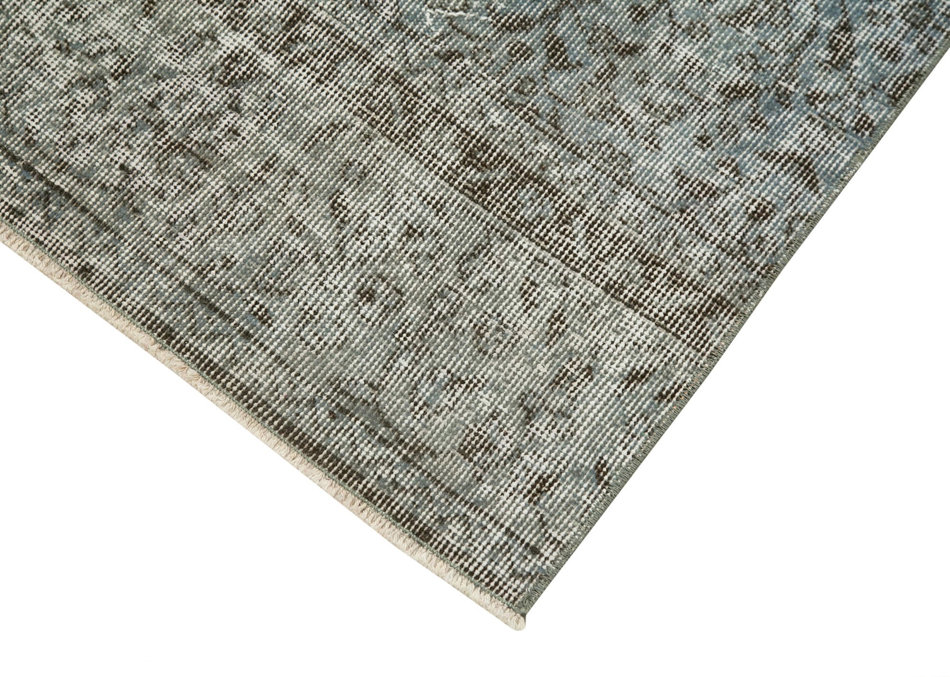 Overdyed Vintage Mavi Eskitme Pamuk Yün El Dokuma Halısı 80x299 Agacan