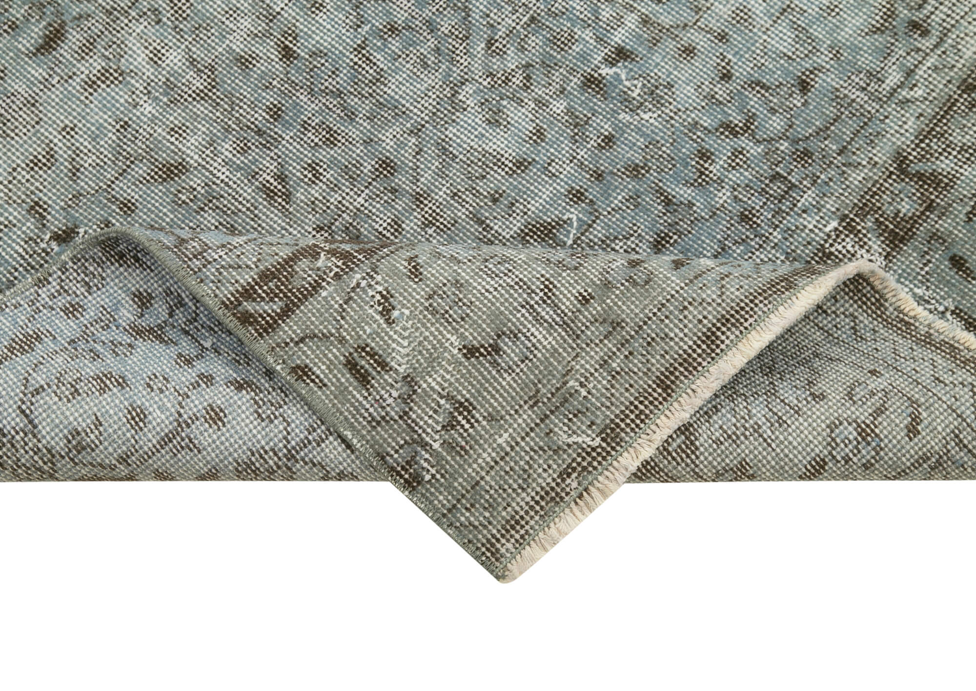 Overdyed Vintage Mavi Eskitme Pamuk Yün El Dokuma Halısı 80x299 Agacan