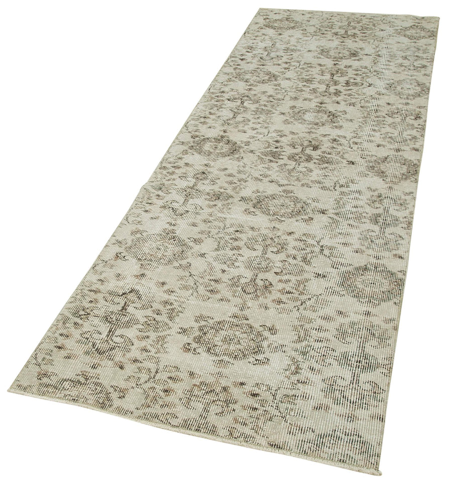Overdyed Vintage Bej Eskitme Pamuk Yün El Dokuma Halısı 90x274 Agacan