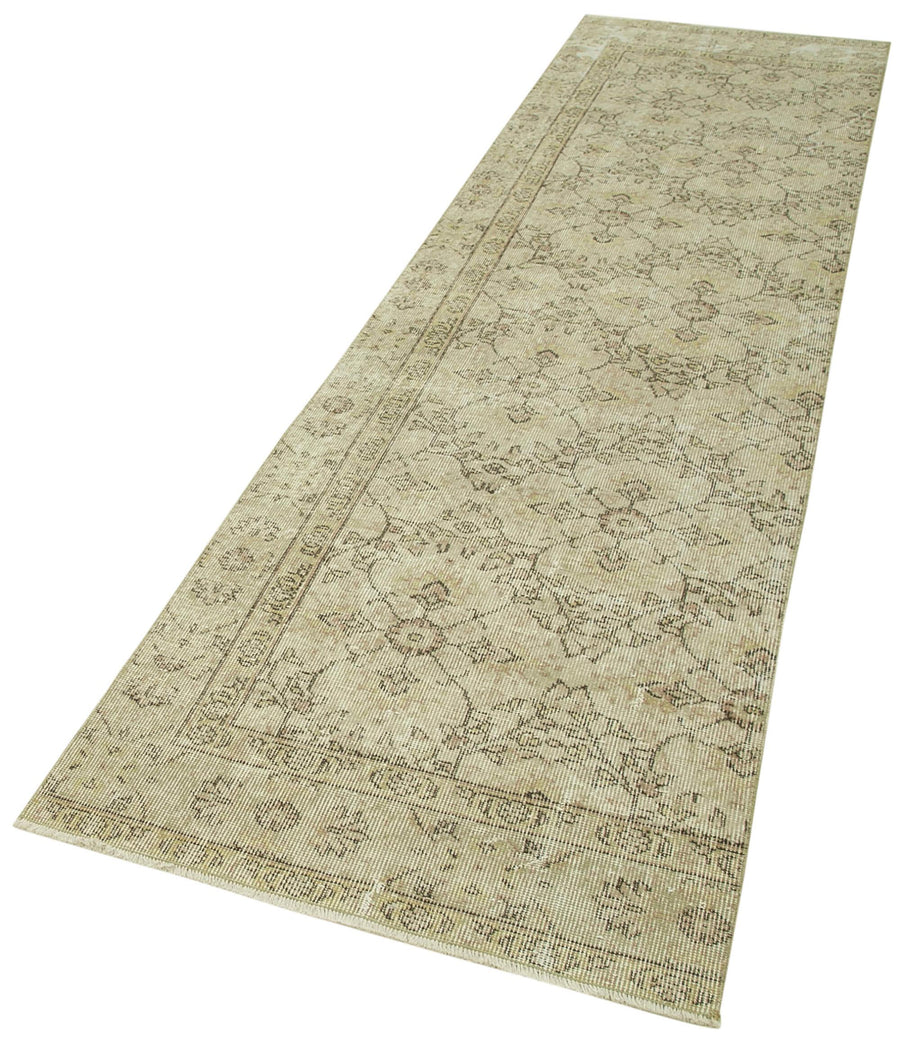 Overdyed Vintage Bej Eskitme Pamuk Yün El Dokuma Halısı 85x332 Agacan
