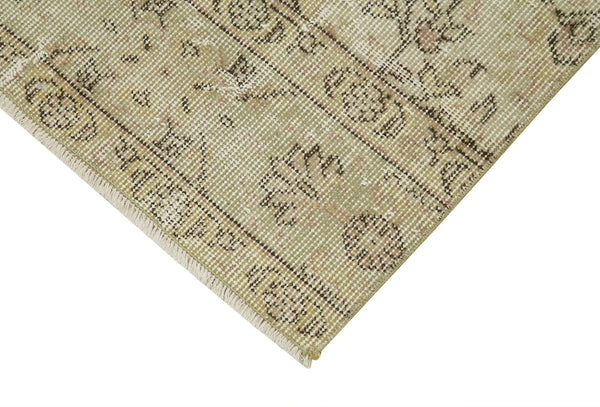 Overdyed Vintage Bej Eskitme Pamuk Yün El Dokuma Halısı 85x332 Agacan
