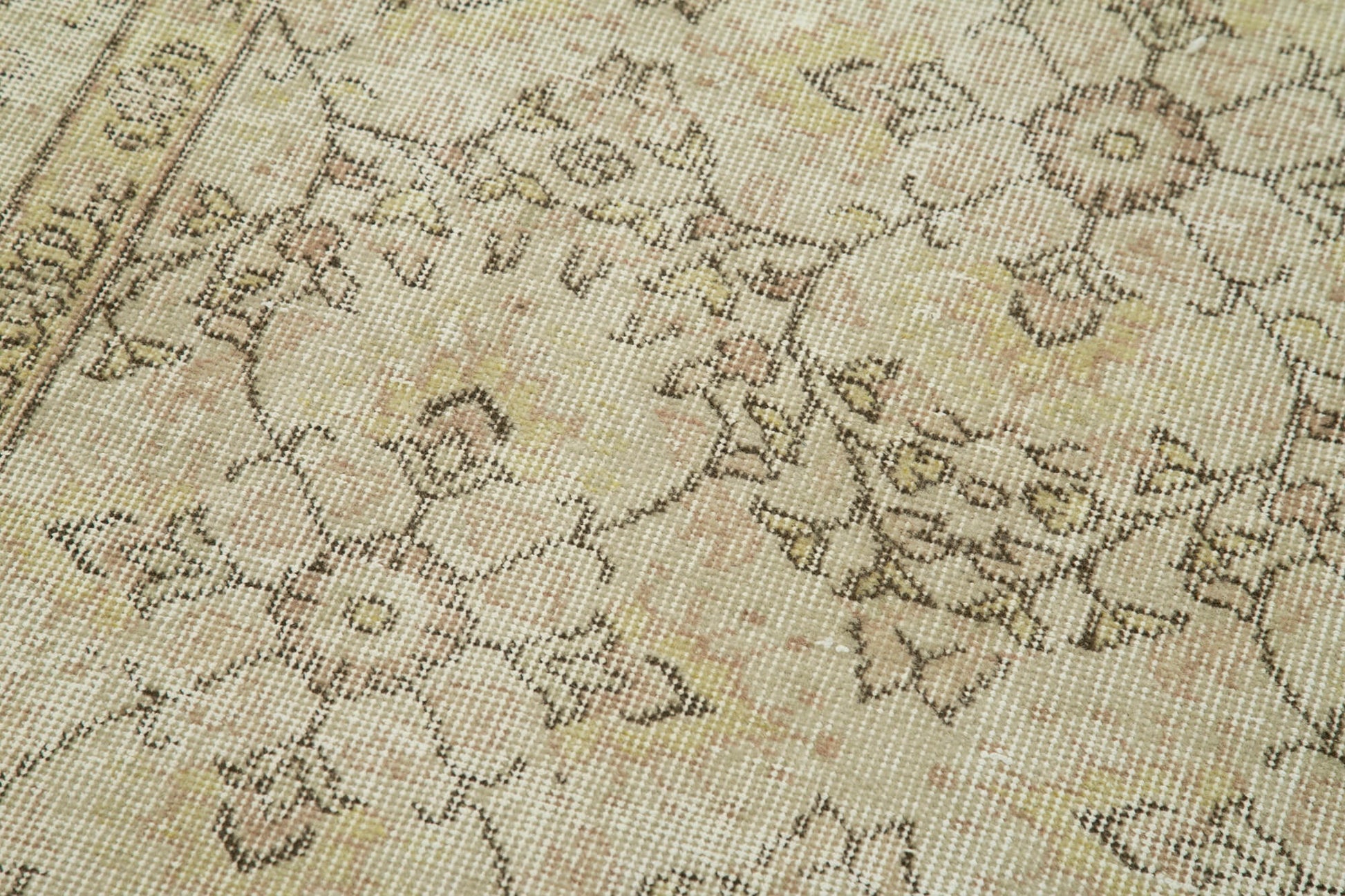 Overdyed Vintage Bej Eskitme Pamuk Yün El Dokuma Halısı 85x332 Agacan