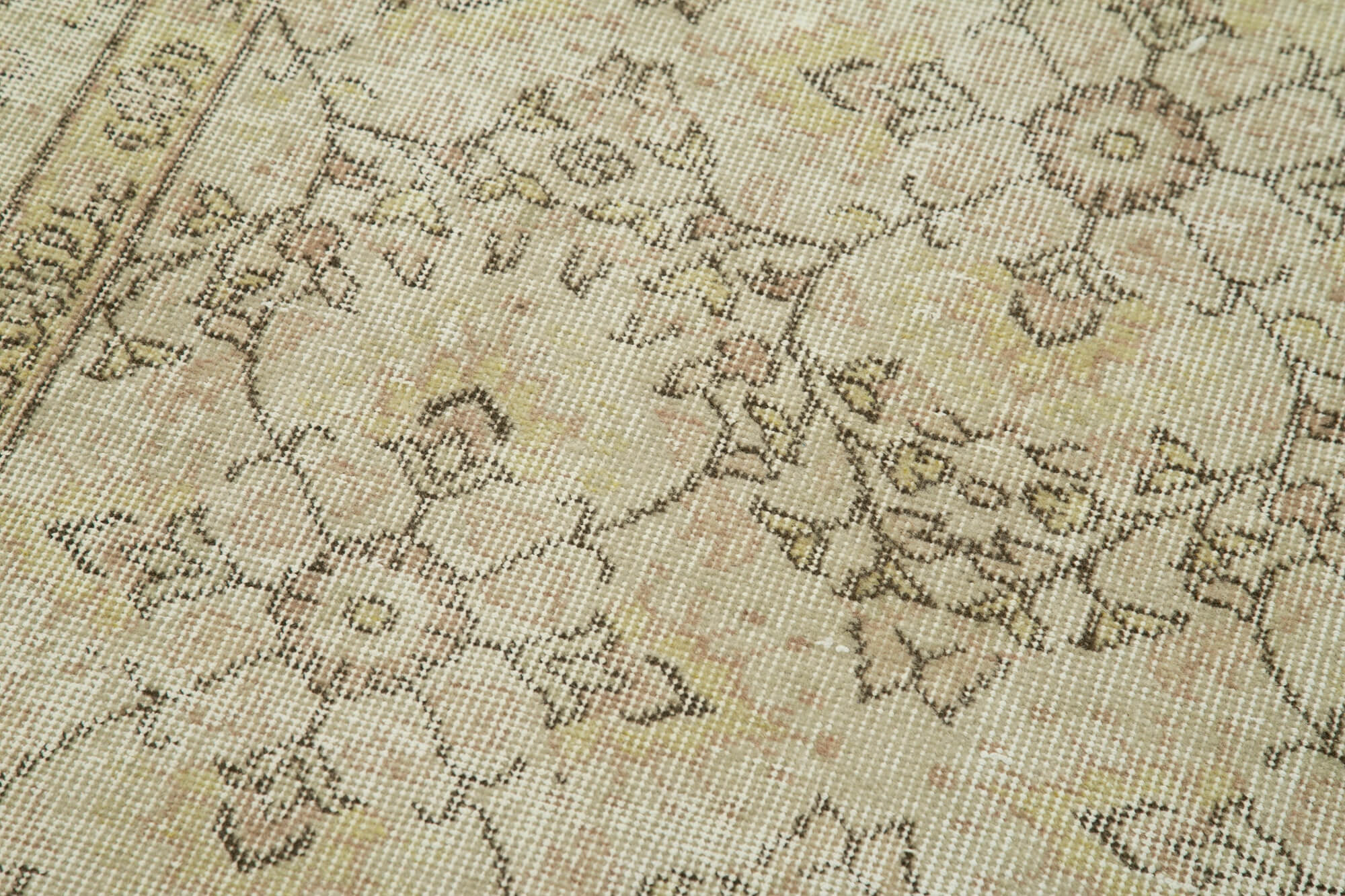 Overdyed Vintage Bej Eskitme Pamuk Yün El Dokuma Halısı 85x332 Agacan