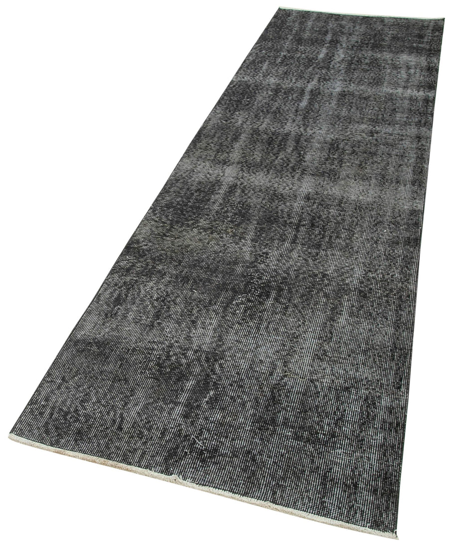 Overdyed Vintage Siyah Eskitme Pamuk Yün El Dokuma Halısı 86x313 Agacan