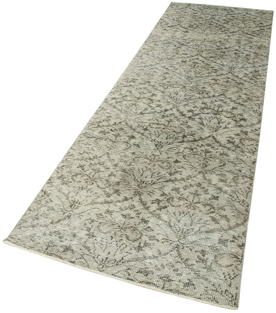 Overdyed Vintage Bej Eskitme Pamuk Yün El Dokuma Halısı 92x306 Agacan