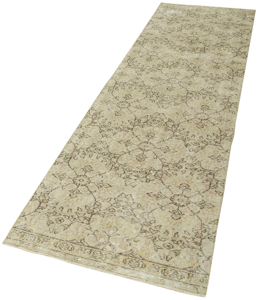 Overdyed Vintage Bej Eskitme Pamuk Yün El Dokuma Halısı 80x299 Agacan