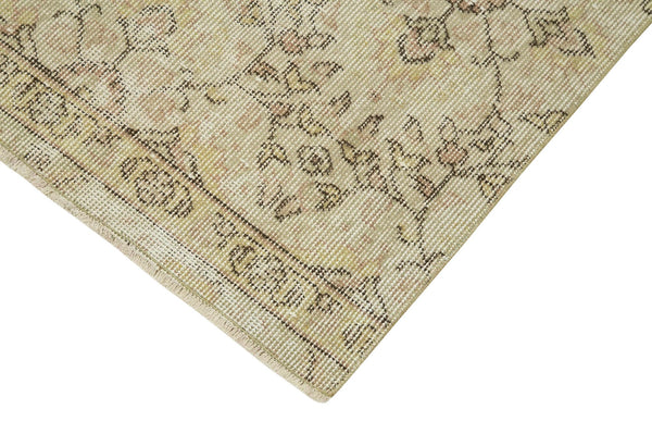 Overdyed Vintage Bej Eskitme Pamuk Yün El Dokuma Halısı 80x299 Agacan