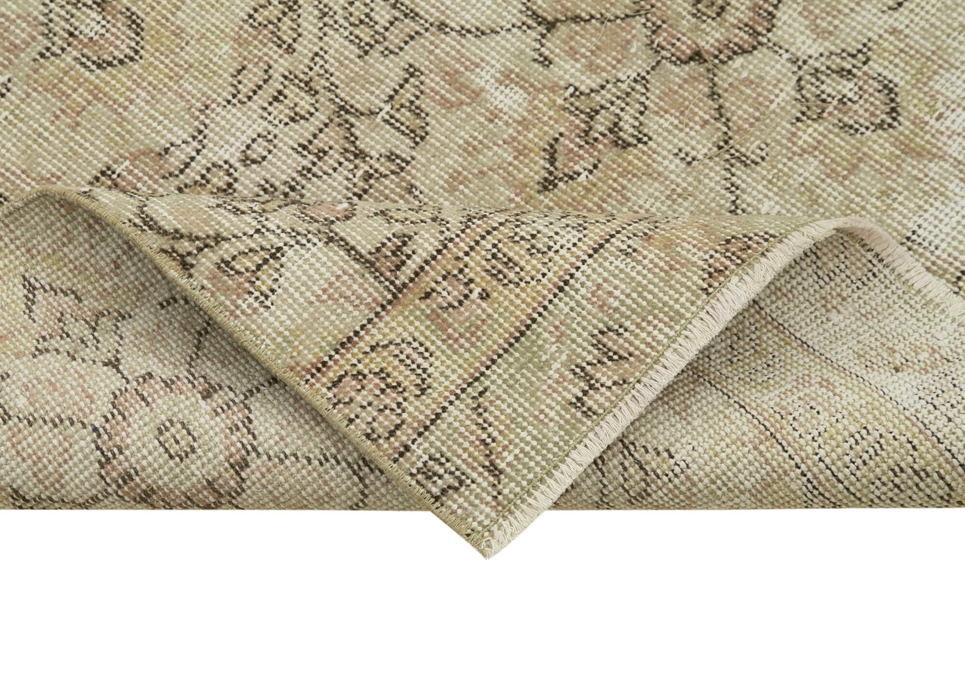 Overdyed Vintage Bej Eskitme Pamuk Yün El Dokuma Halısı 80x299 Agacan