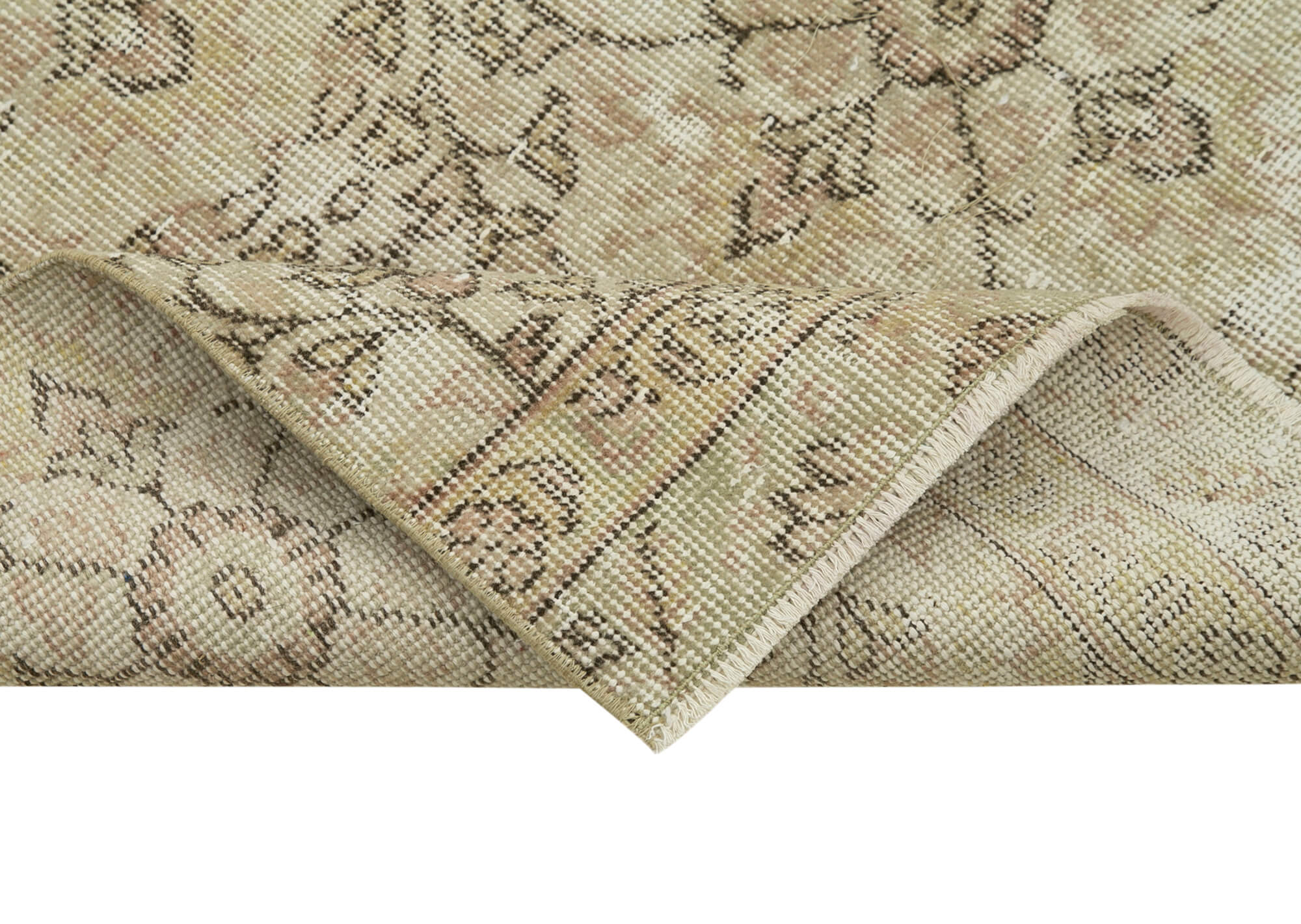 Overdyed Vintage Bej Eskitme Pamuk Yün El Dokuma Halısı 80x299 Agacan