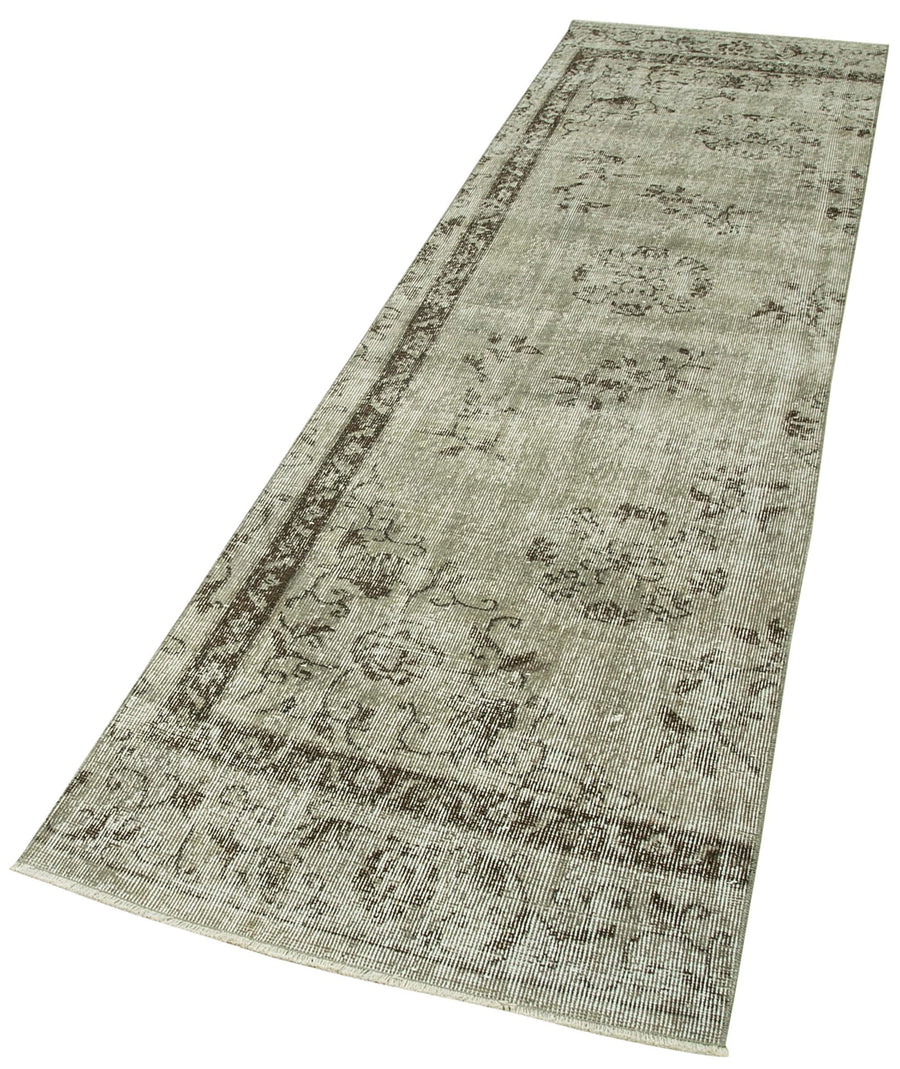 Overdyed Vintage Gri Eskitme Pamuk Yün El Dokuma Halısı 80x320 Agacan