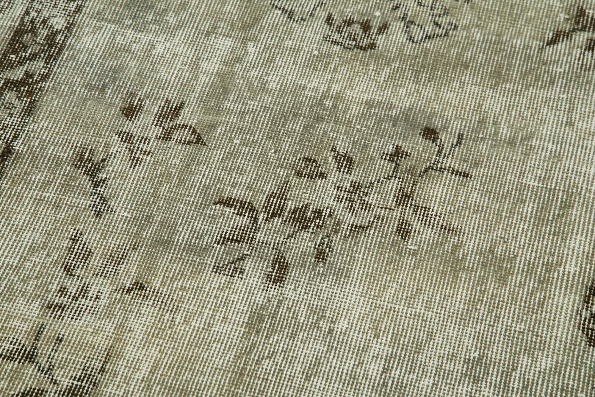 Overdyed Vintage Gri Eskitme Pamuk Yün El Dokuma Halısı 80x320 Agacan