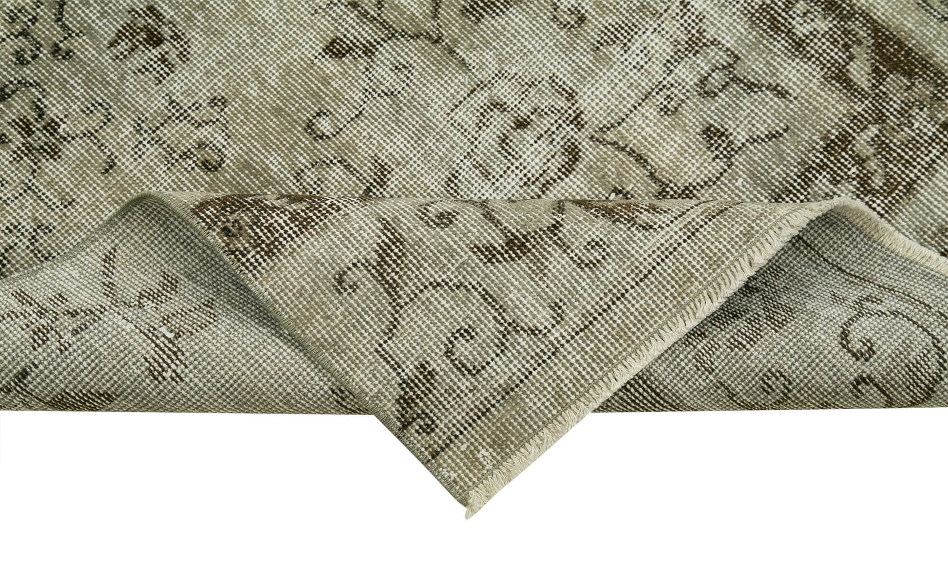 Overdyed Vintage Gri Eskitme Pamuk Yün El Dokuma Halısı 80x320 Agacan