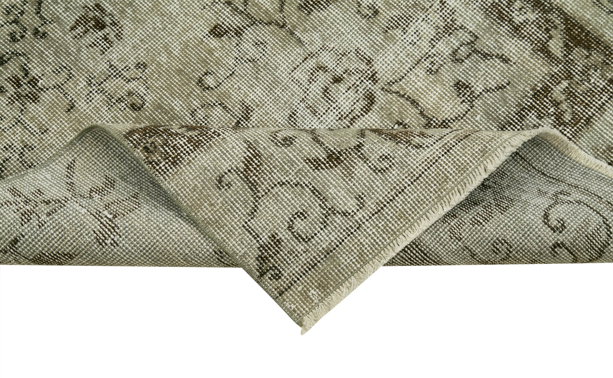 Overdyed Vintage Gri Eskitme Pamuk Yün El Dokuma Halısı 80x320 Agacan