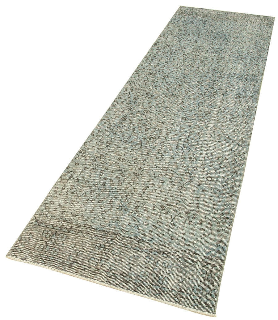 Overdyed Vintage Mavi Eskitme Pamuk Yün El Dokuma Halısı 80x302 Agacan